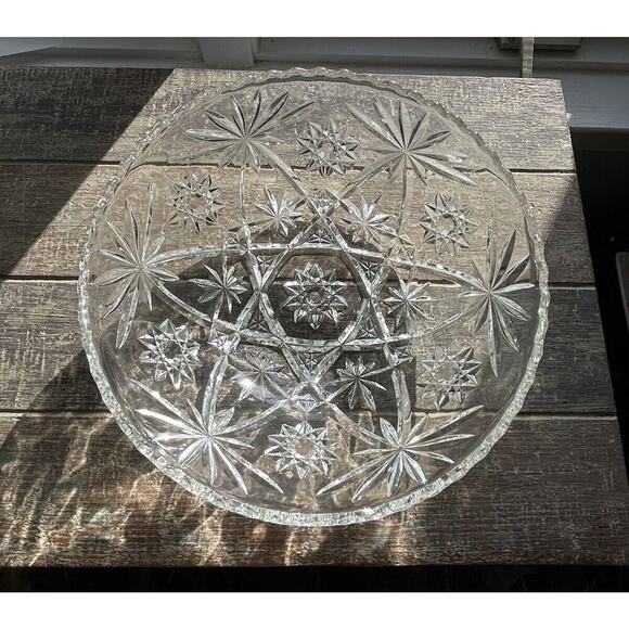 Vintage Anchor Hocking Clear Cut Glass Star of David Large 10.5” Serving Bowl - Picture 1 of 12